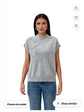 PrettyGarden gray flower mock neck sweater size small